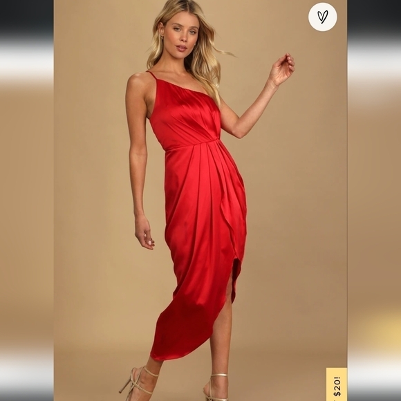 NWT LULU'S Law of Attraction Satin One Shoulder Asymmetrical Midi Dress - Picture 1 of 9